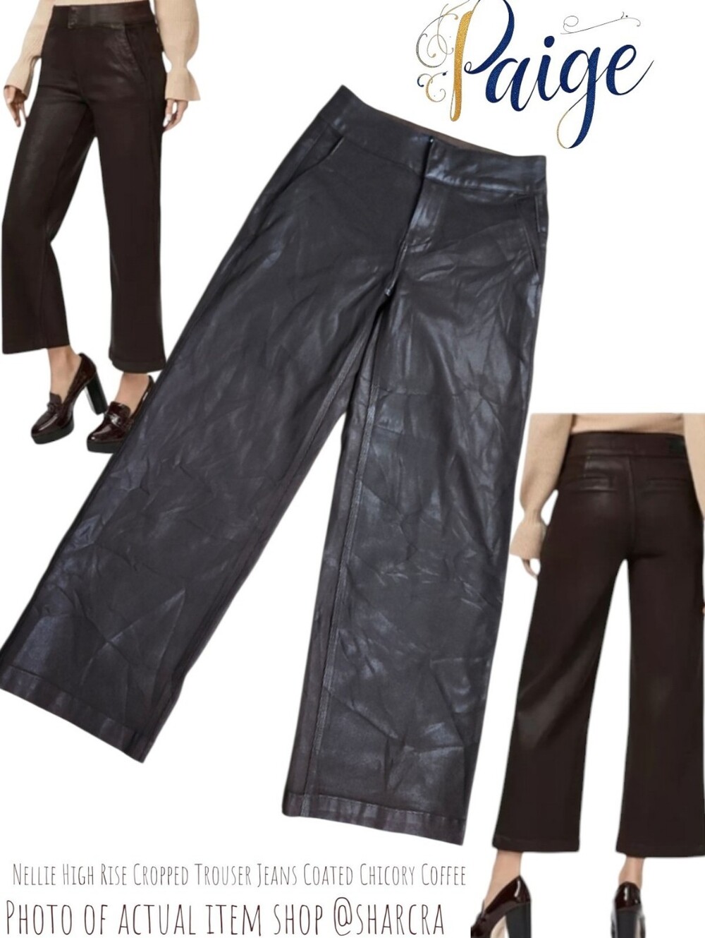 PAIGE Women's Nellie High Rise Crop Trouser Jeans Coated Chicory Coffee Brown 24